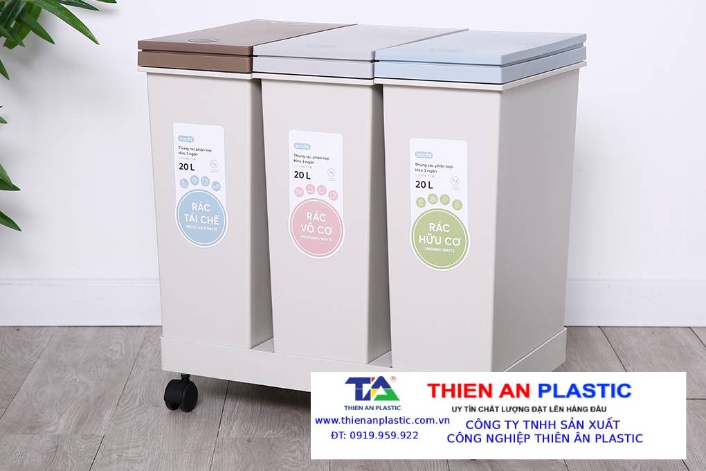 Giá thùng rác phân loại 3 ngăn