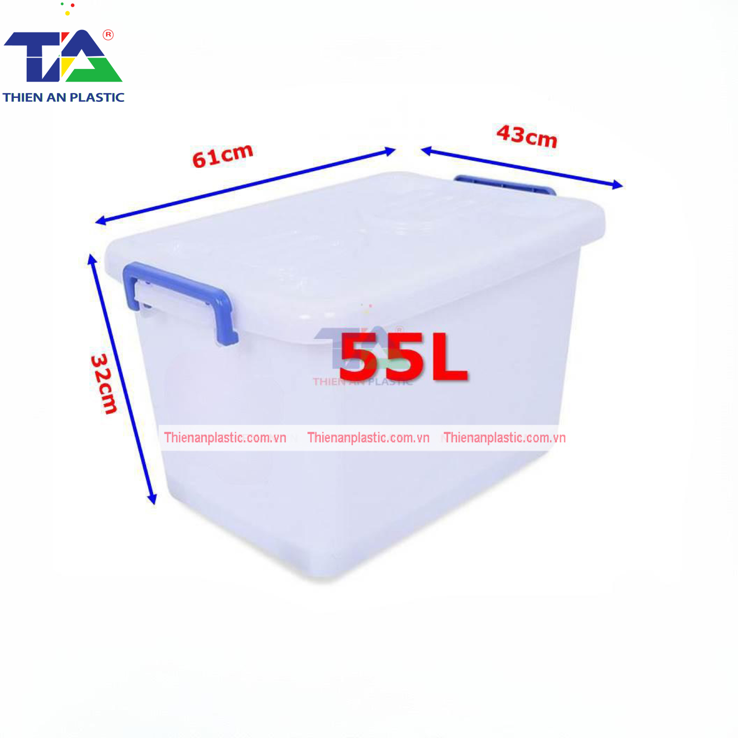 Thùng Vuông Có Nắp 55 Lít (KT: 610 x 430 x 320mm)