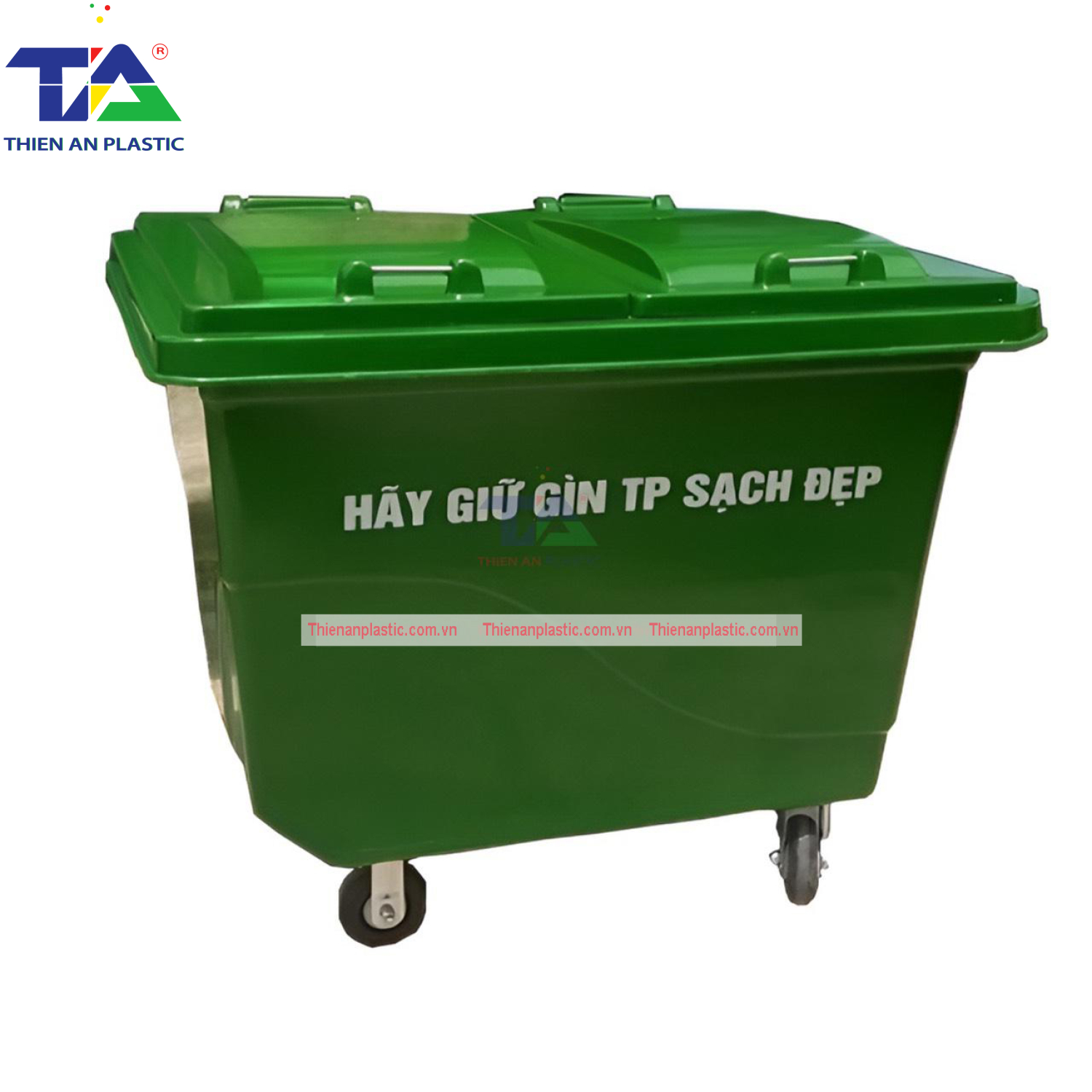 Thùng Rác Composite 660 Lít 4 Bánh Xe (KT: 1350 x 900 x 1150mm)