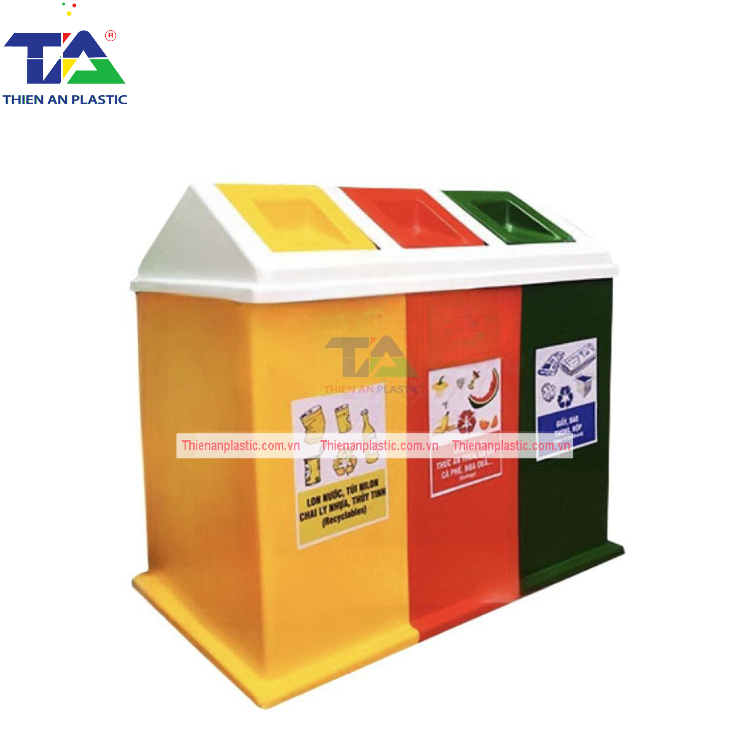 Thùng Rác Phân Loại 3 Ngăn Composite (KT: 1100 x 620 x 900mm)
