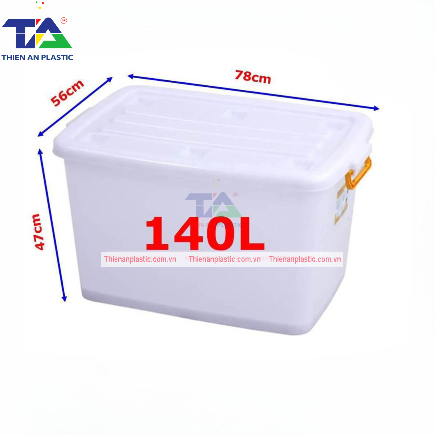 Thùng Vuông Có Nắp 140 Lít (KT: 780 x 560 x 470mm)