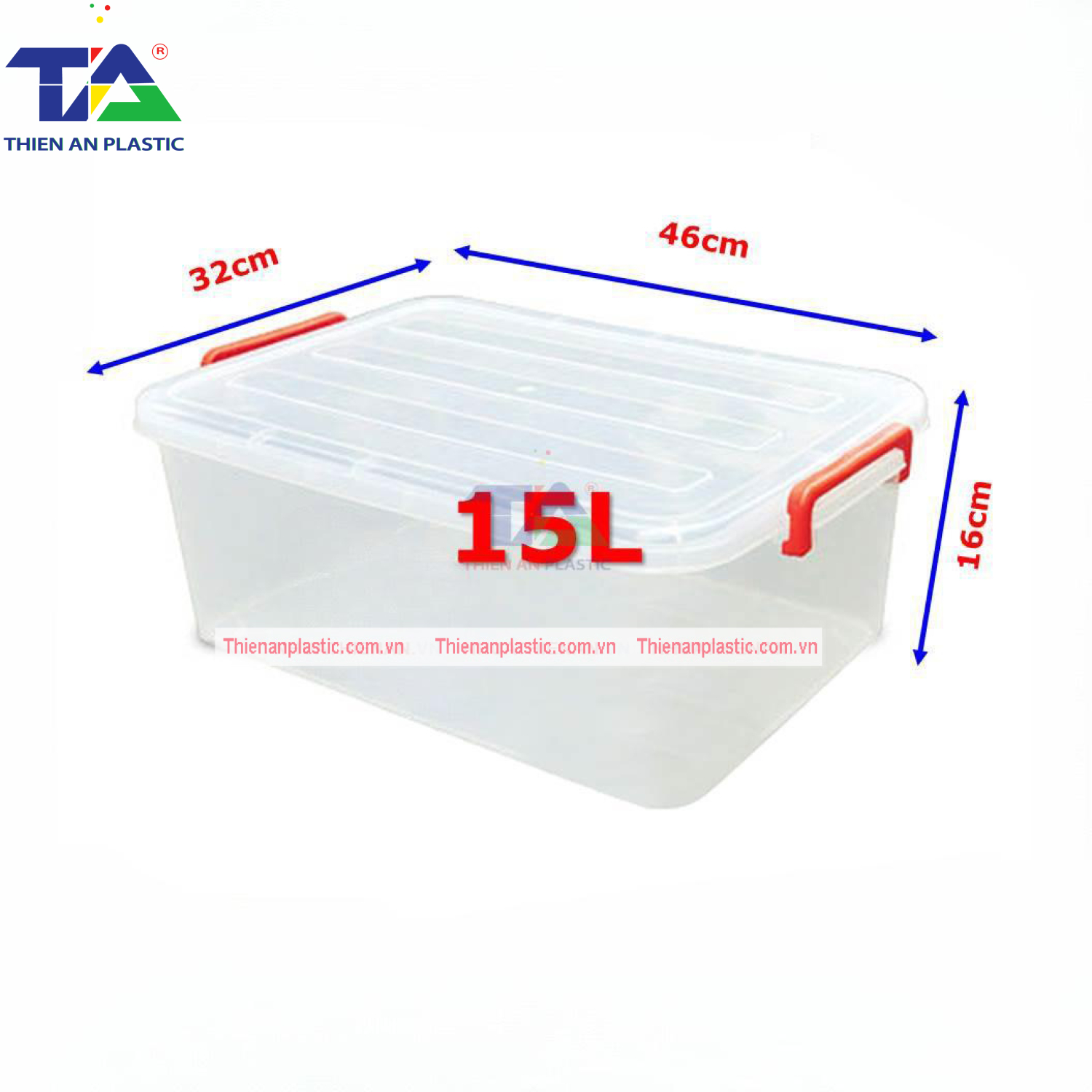 Thùng Vuông Có Nắp 15 Lít (KT: 460 x 320 x 160mm)