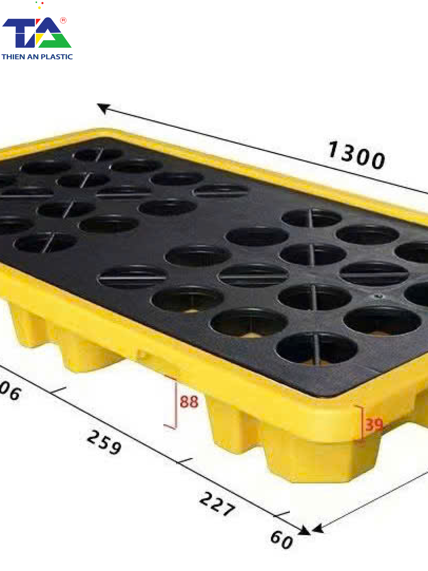 Pallet Nhựa Chống Tràn 2 Phuy Thấp(KT: 1300 x 680 x 150mm)