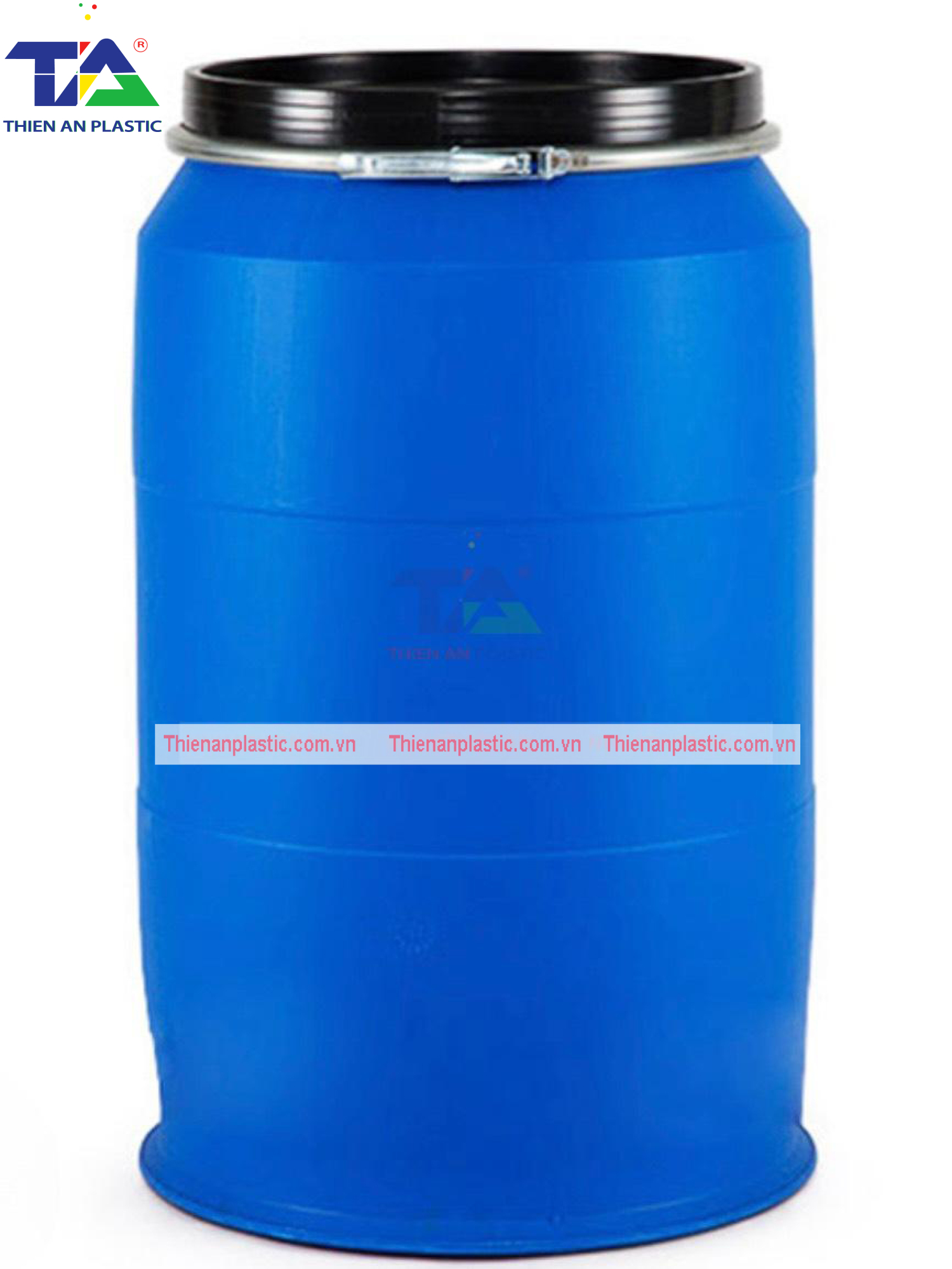 Thùng Phuy Nhựa 220 Lít Đai Sắt (KT: Ø470 x Ø585 x 950mm)