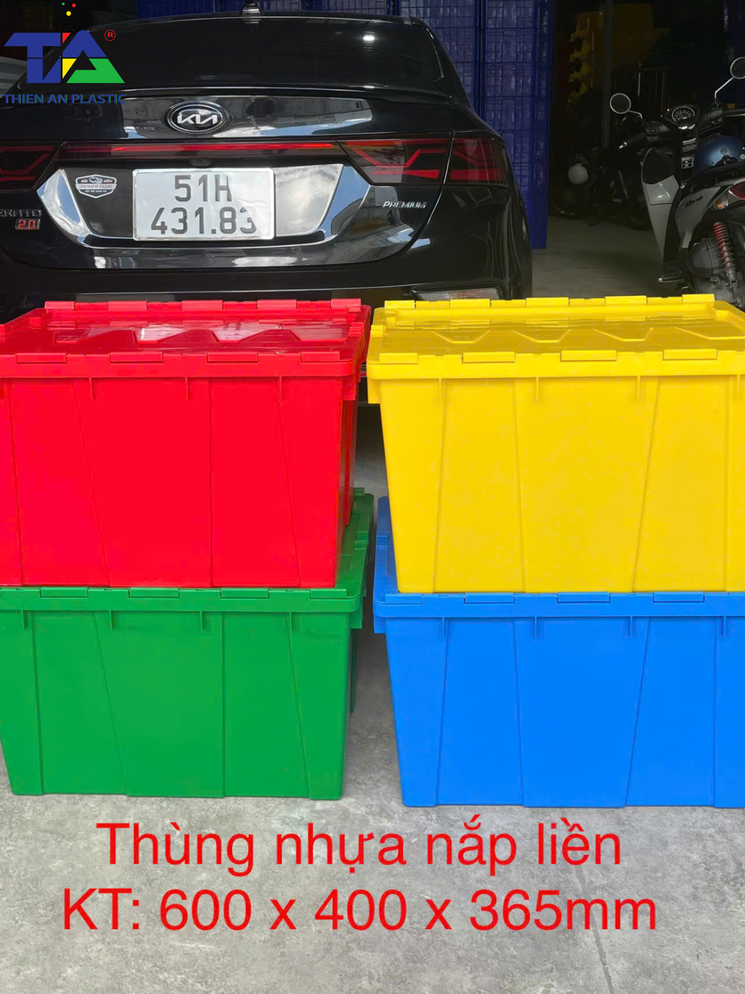 Thùng Nhựa Có Nắp Màu Lá (KT: 600 x 400 x 365mm)