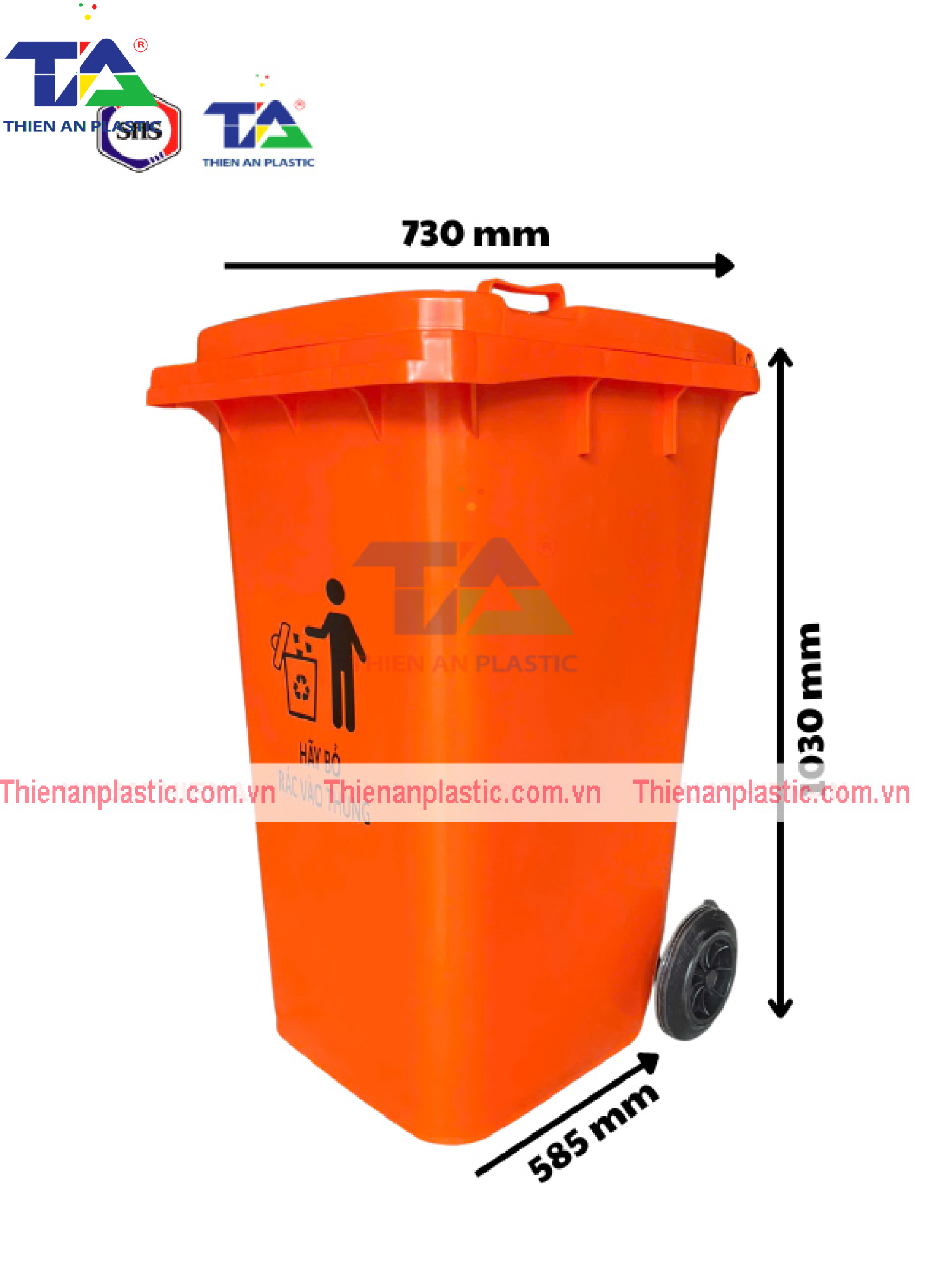 Thùng Rác Nhựa 240 Lít (KT: 730 x 585 x 1050mm)