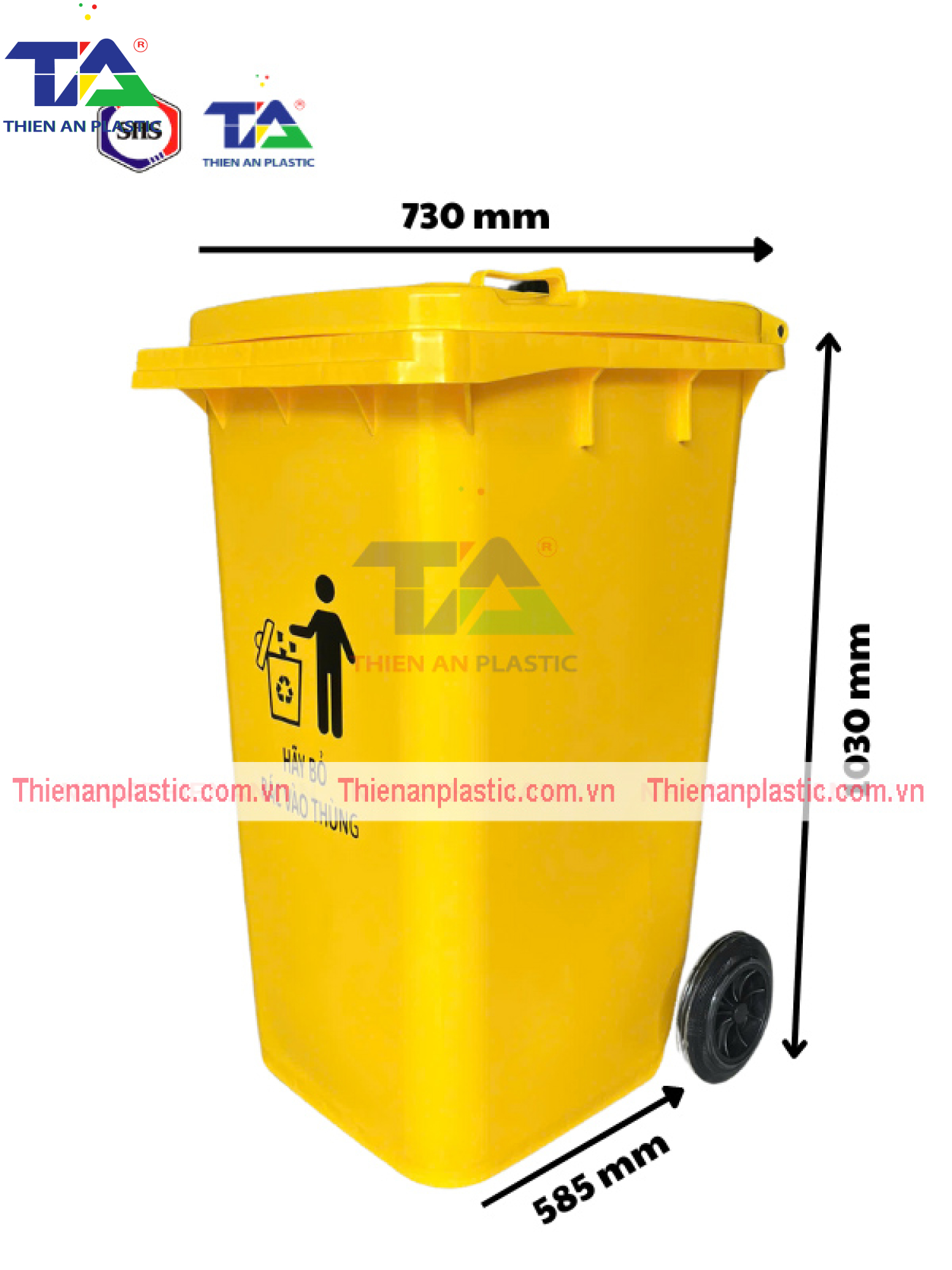Thùng Rác Nhựa 240 Lít (KT: 730 x 585 x 1050mm)