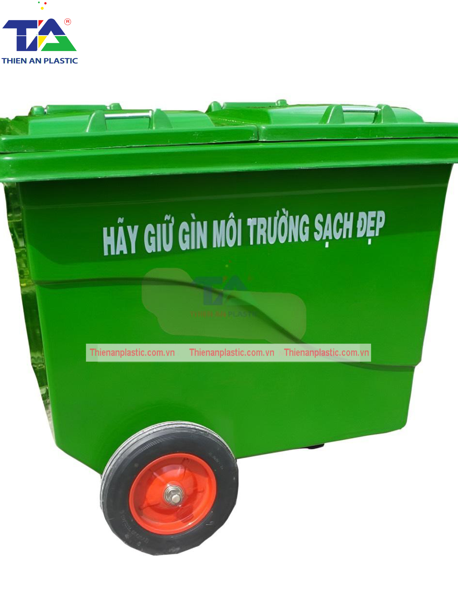 Thùng Rác Composite 660 Lít 3 Bánh Đúc (KT: 1350 x 900 x 1150mm)