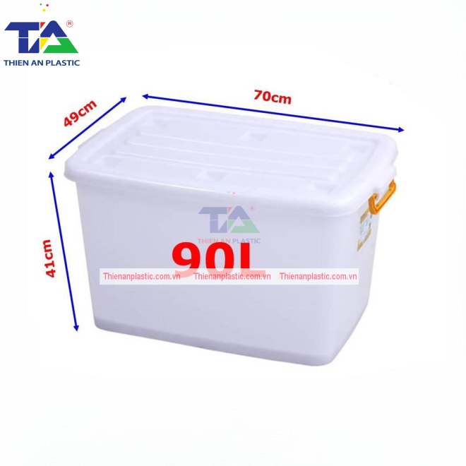 Thùng Vuông Có Nắp 90 Lít (KT: 700 x 490 x 410mm)